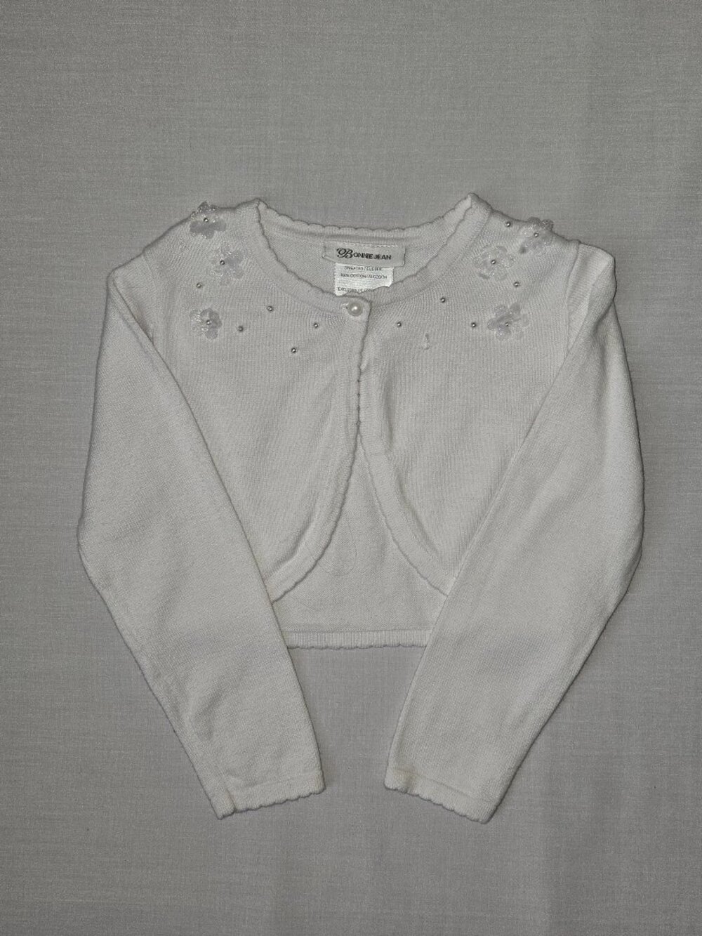 NWOT Bonnie Jean Girls White Pearl Flower Bolero Cardigan Size 5